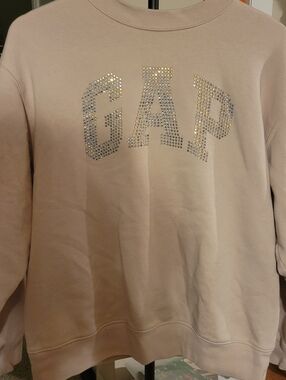 GAP Crewneck Biege Sweatshirt With Silver Glitter Logo